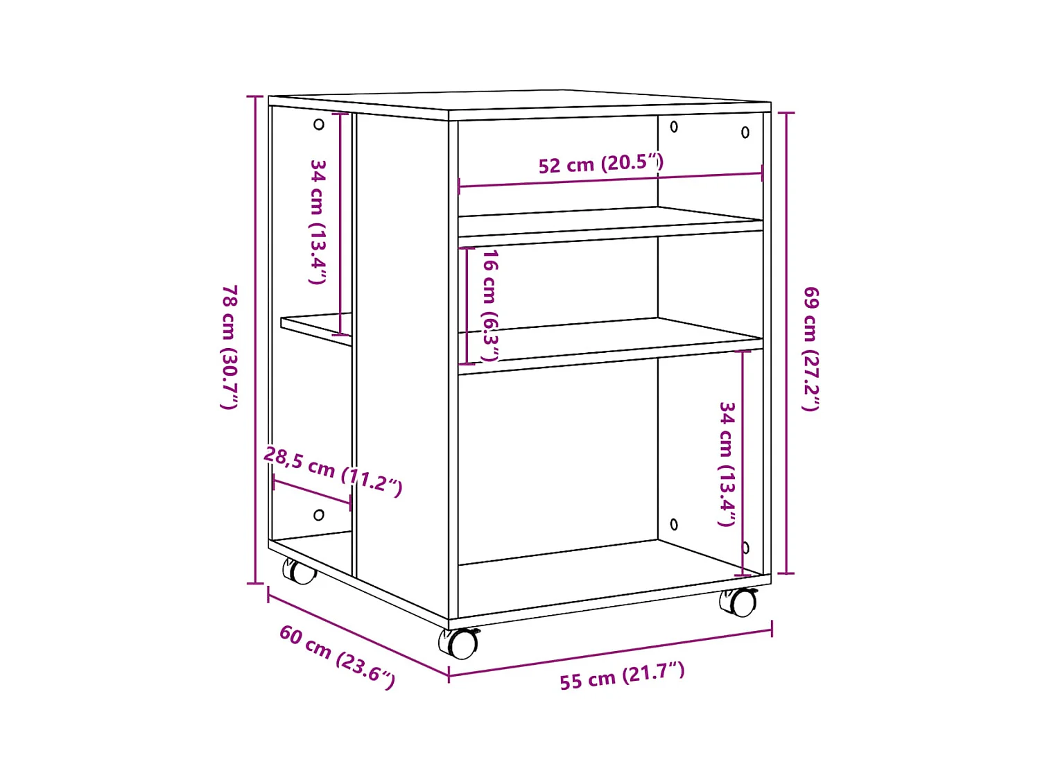 Table d'appoint avec roues chêne marron bois d'ingénierie