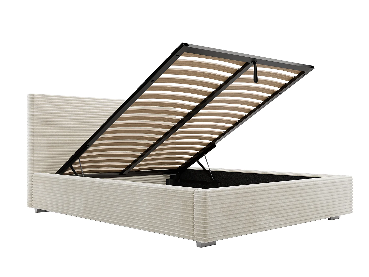 Lit coffre 160 x 200 cm - Velours côtelé - Beige - RAMELI