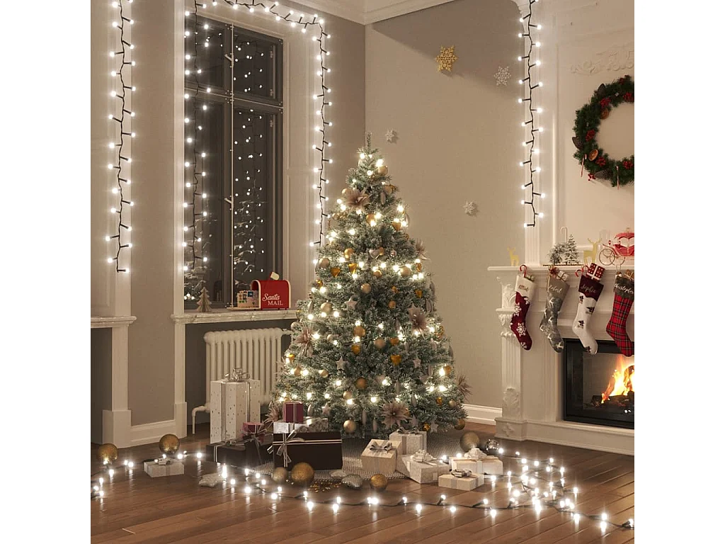 Cordão de luzes compacto 400 luzes LED 13 m PVC branco frio