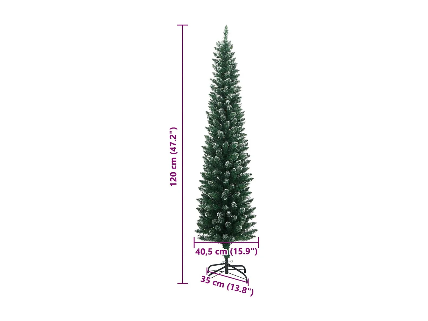 Sapin de Noël artificiel mince 150 LED 120 cm