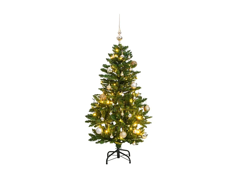 Albero Natale Incernierato con 150 LED e Palline 120 cm