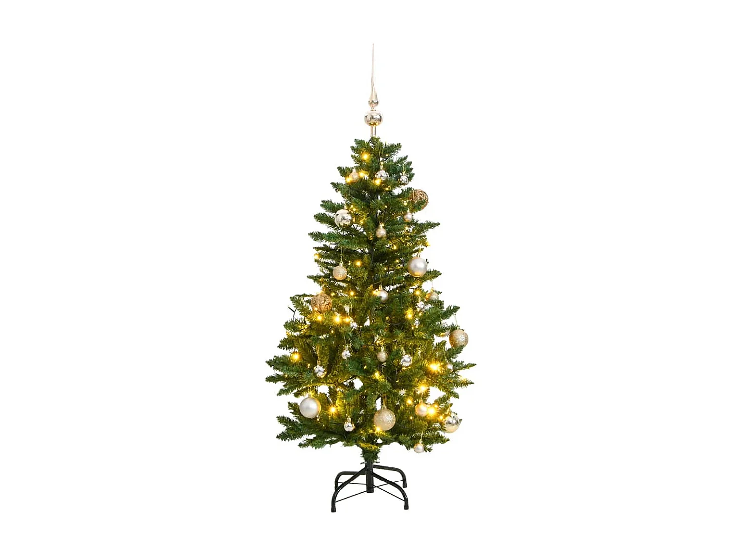 Albero Natale Incernierato con 150 LED e Palline 120 cm