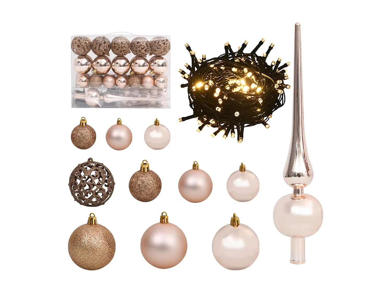 Albero Natale Incernierato con 150 LED e Palline 120 cm