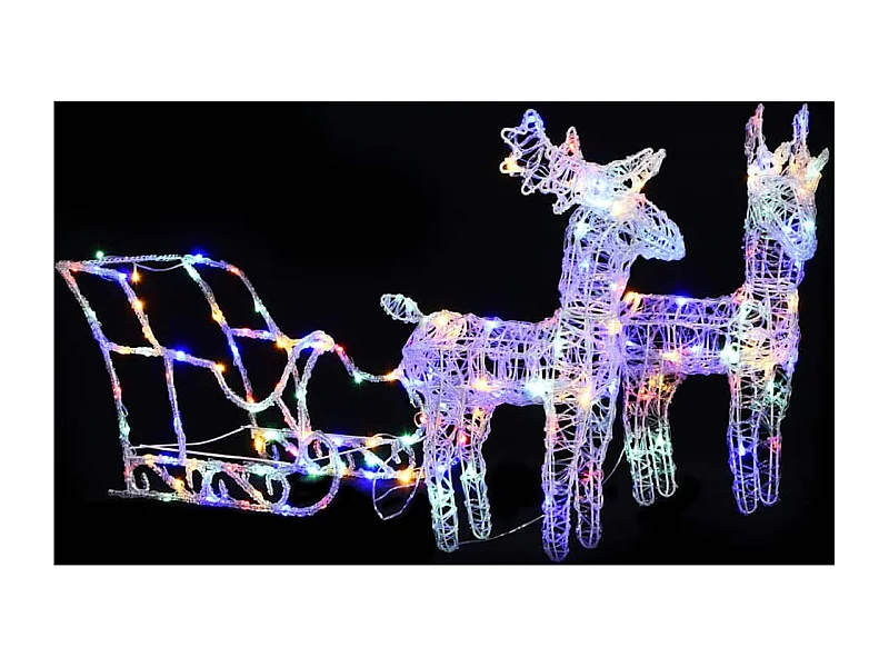 Décoration de Noël Rennes et traîneau 160 LED 130 cm Acrylique