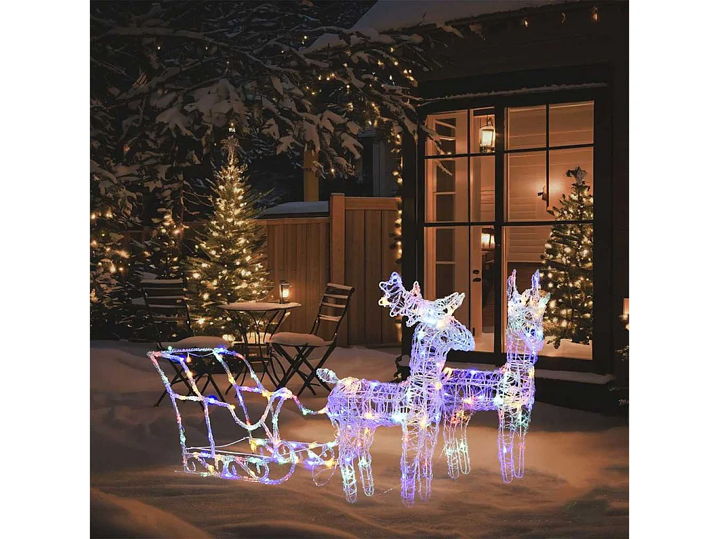 Décoration de Noël Rennes et traîneau 160 LED 130 cm Acrylique