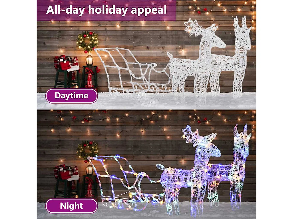 Décoration de Noël Rennes et traîneau 160 LED 130 cm Acrylique