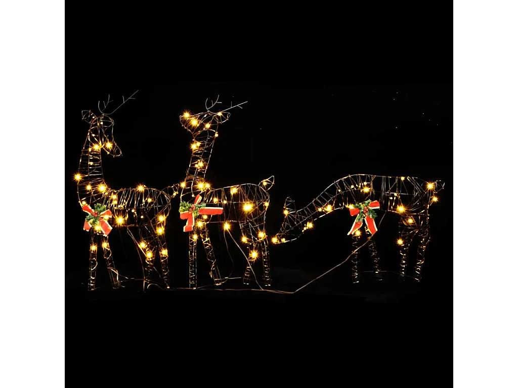 Décoration de Noël famille de rennes 90 LED blanc chaud rotin