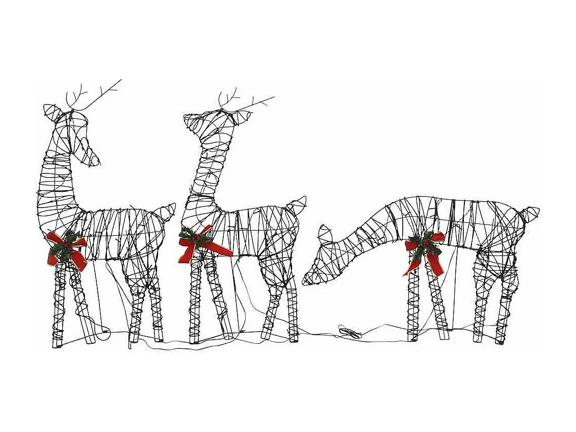 Décoration de Noël famille de rennes 90 LED blanc chaud rotin