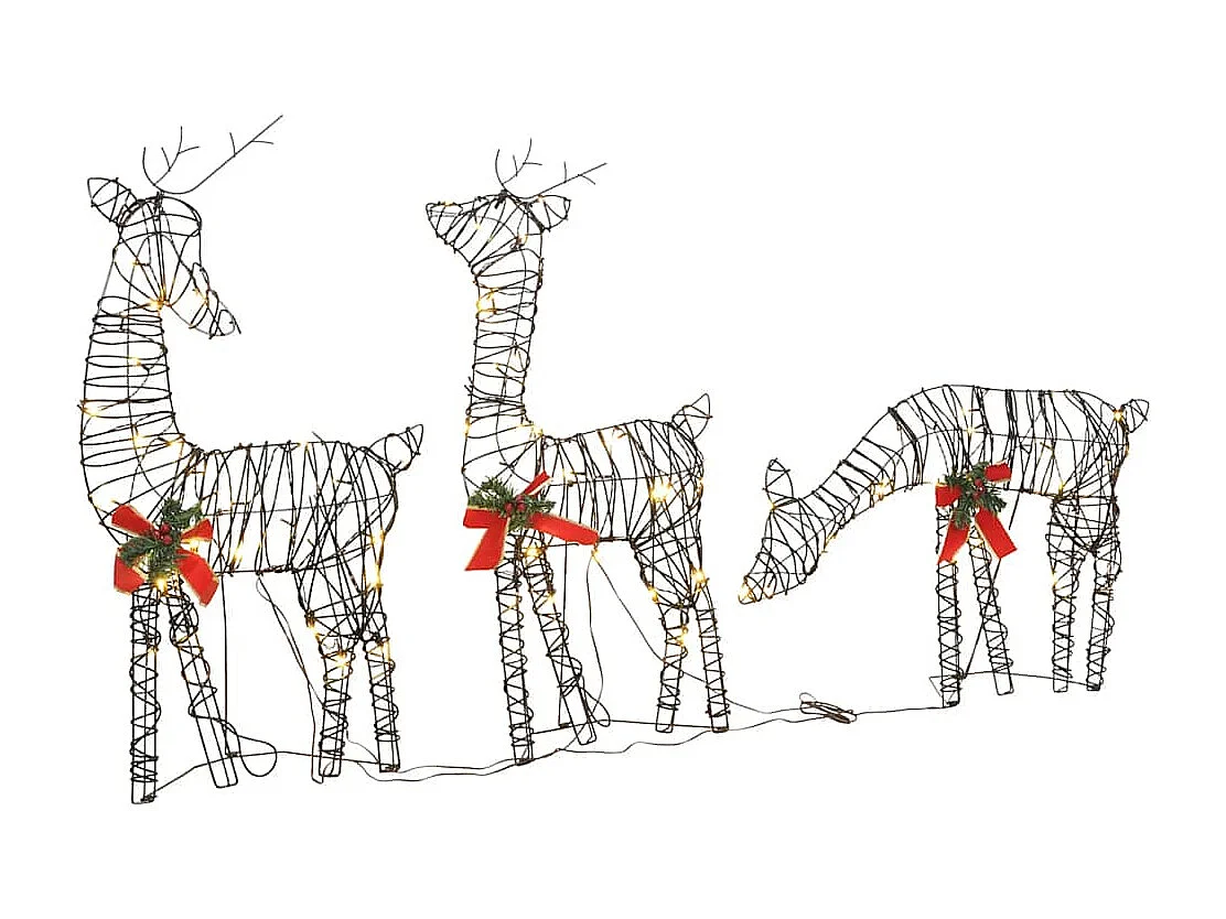 Decorazione Natale Famiglia di Renne 90 LED Bianco Caldo Rattan