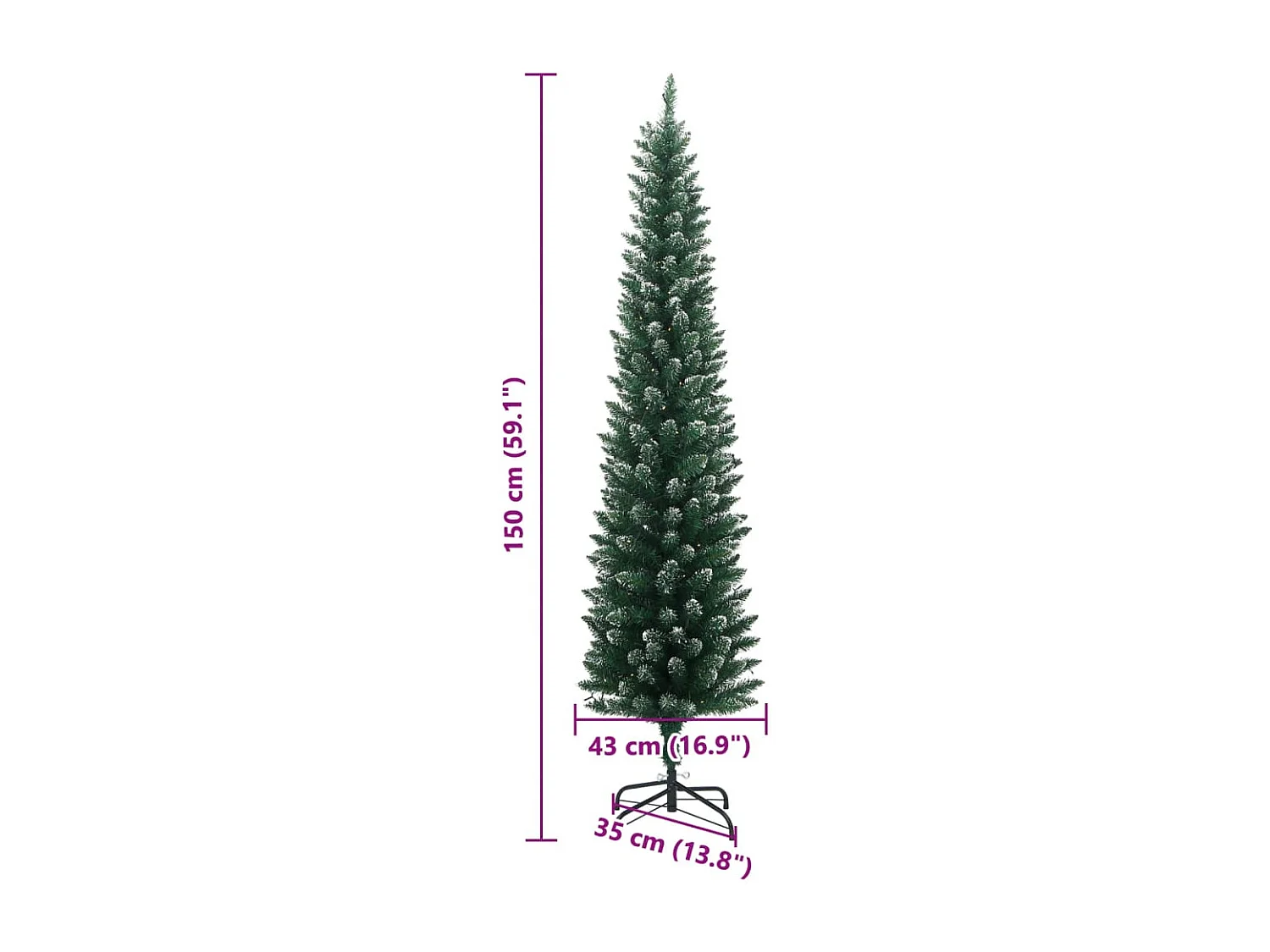 Sapin de Noël artificiel mince 150 LED 150 cm