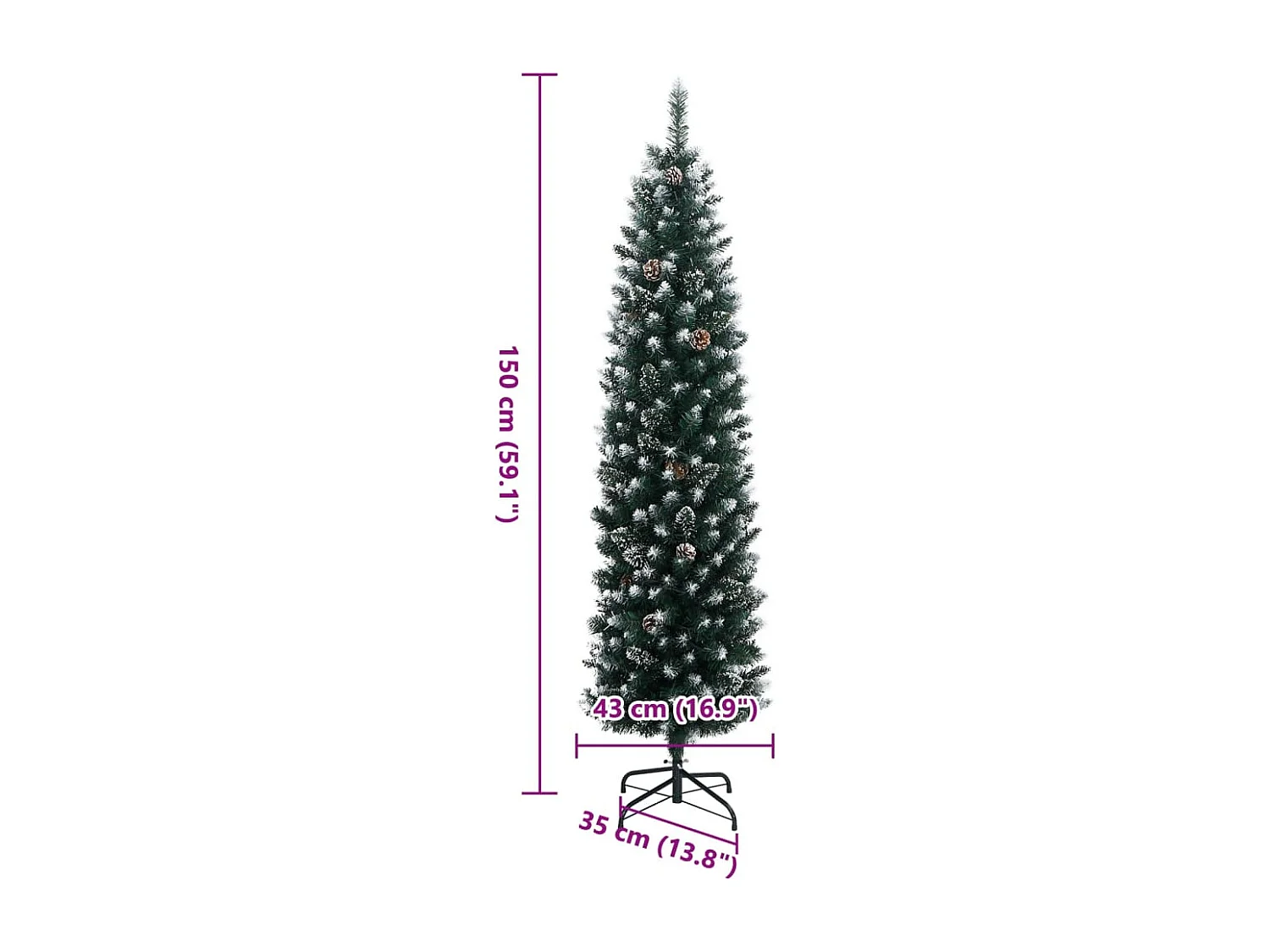 Künstlicher Weihnachtsbaum Schlank 150 LEDs 150 cm