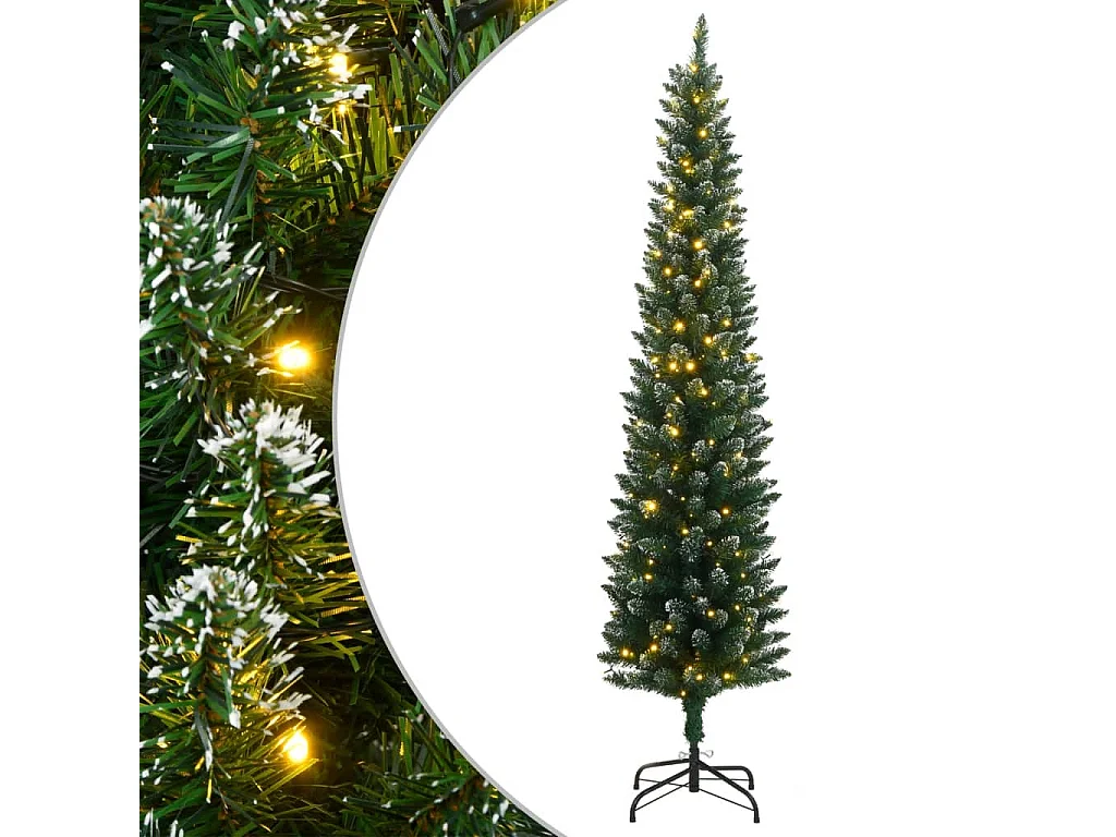 Árbol de Navidad artificial estrecho con 300 LEDs 180 cm