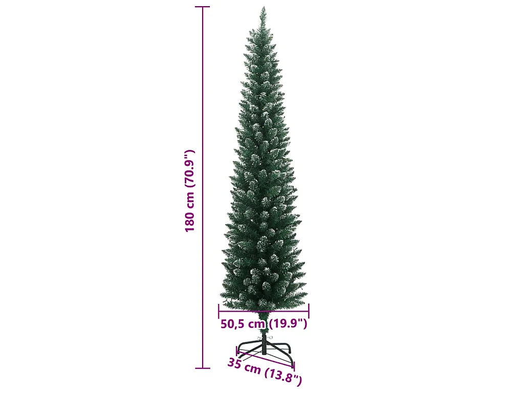 Árbol de Navidad artificial estrecho con 300 LEDs 180 cm