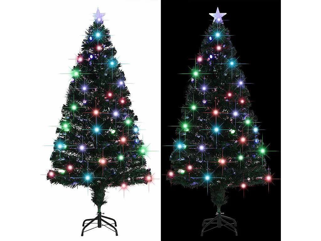Voorverlichte kerstboom met standaard en LED 150 cm glasvezel