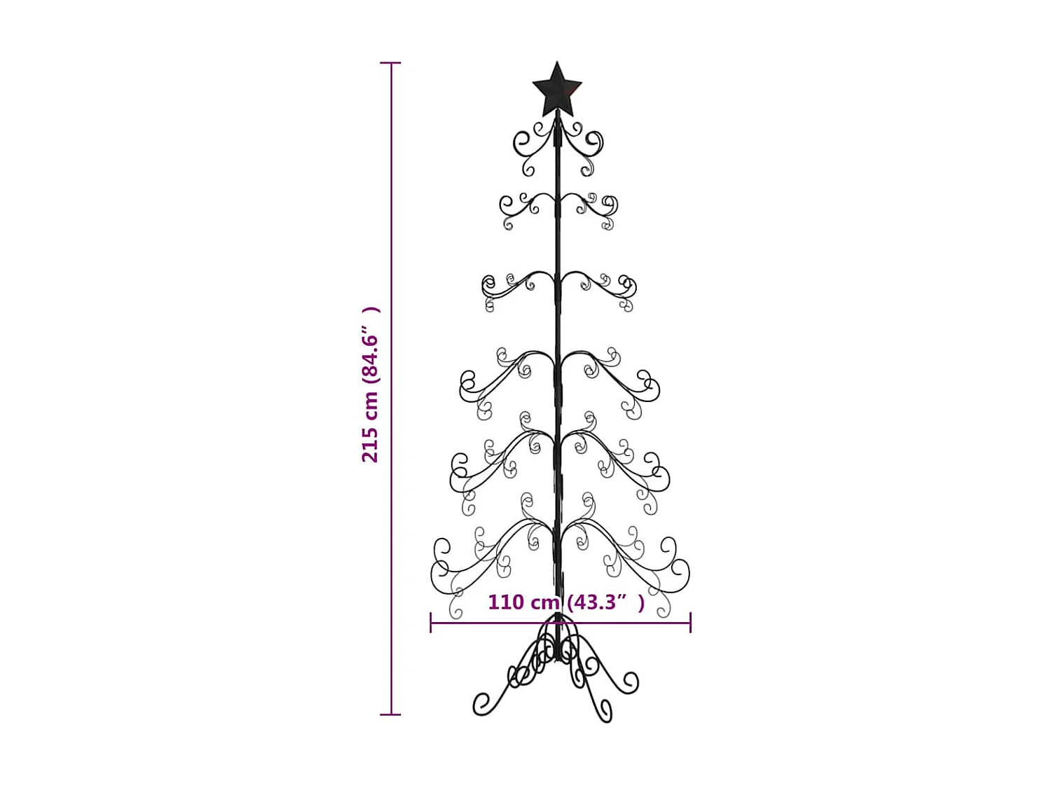 Arbre de Noël en métal pour décoration noir 215 cm