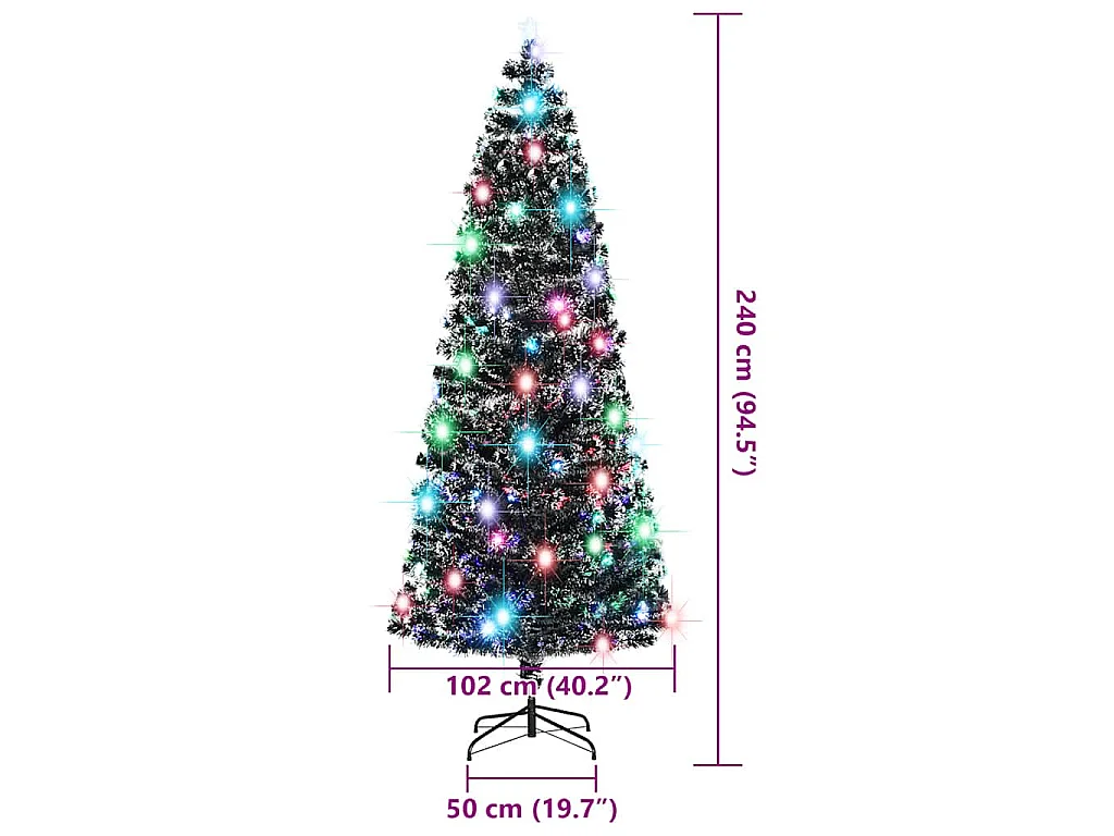 Voorverlichte kerstboom met standaard en LED 240 cm glasvezel