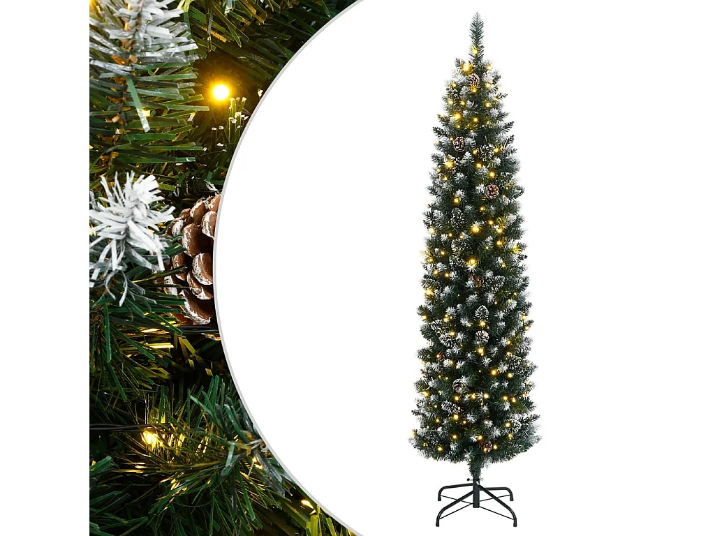 Árvore de Natal artificial fina com 300 luzes LED 180 cm