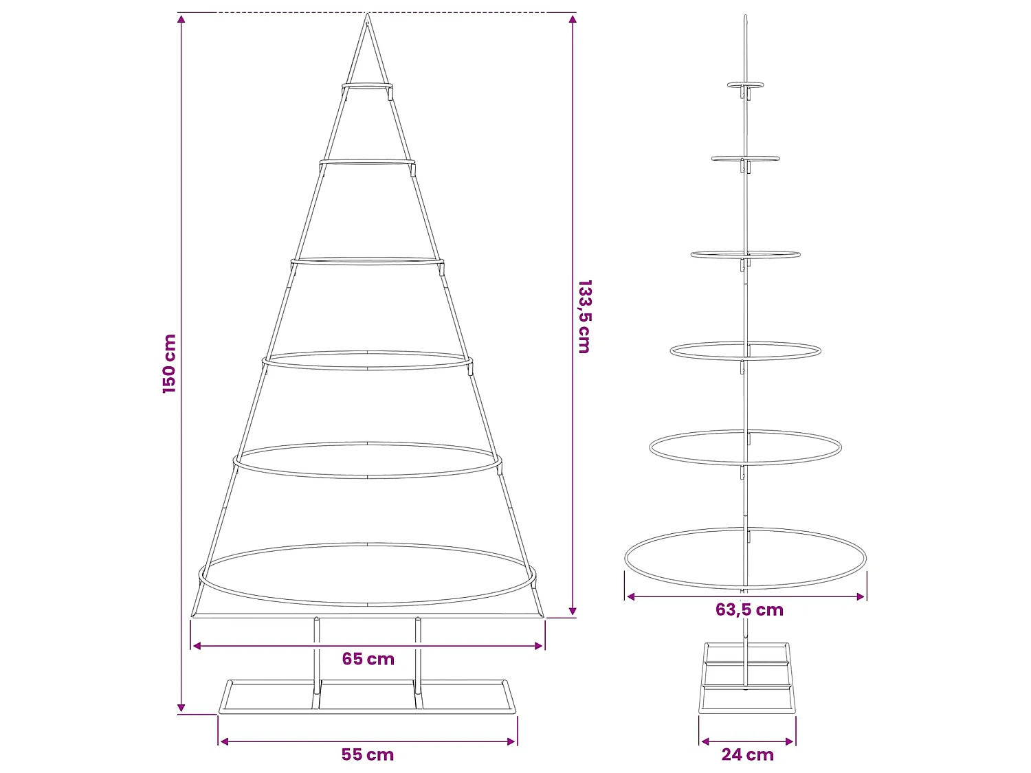 Kerstdecoratie kerstboom 150 cm metaal zwart