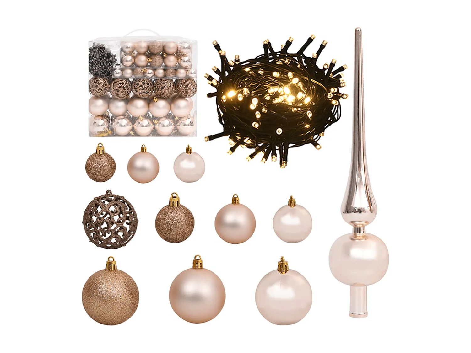 Kunstkerstboom met 300 LED's kerstballen en sneeuw 240 cm