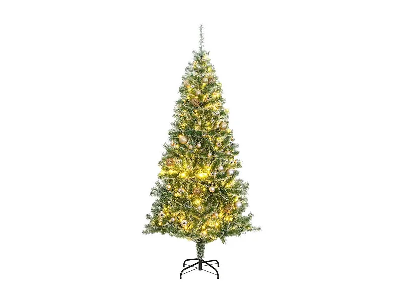 Árvore Natal artificial c/ 300 luzes LED, bolas e neve 240 cm