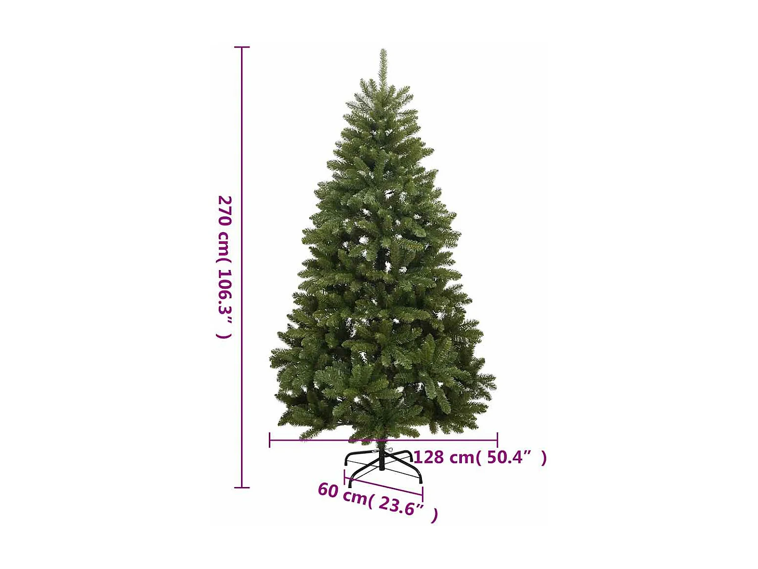 Kunstkerstboom met scharnieren 300 LED's en kerstballen 270 cm