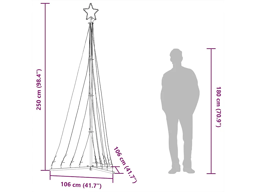 Albero di Natale a LED 447 LED Bianco Caldo 250 cm