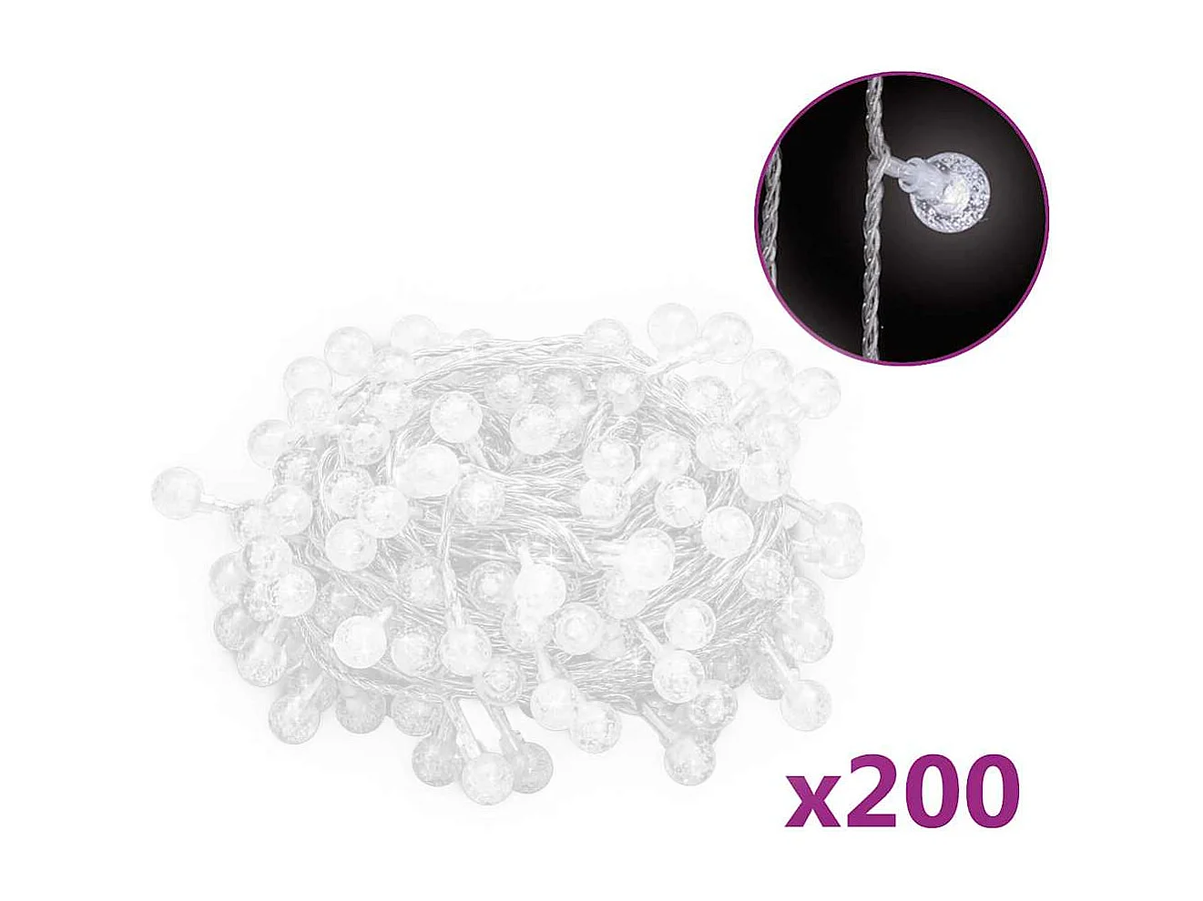 Guirlande lumineuse Globe 20 m 200 LED Blanc froid 8 fonctions