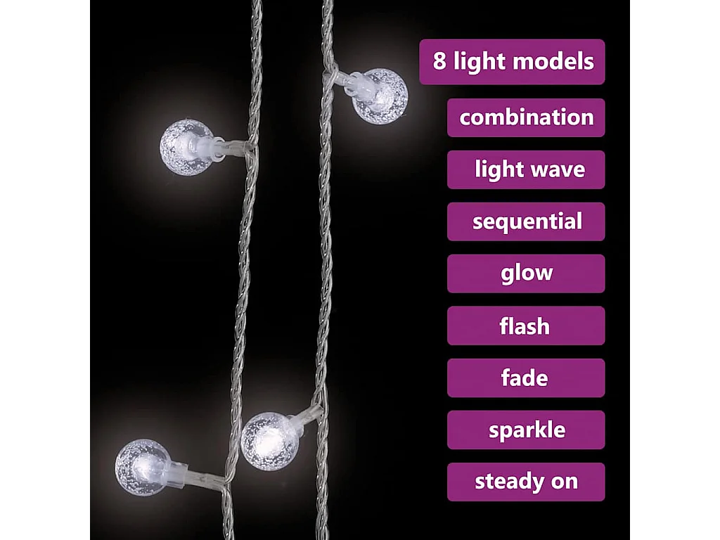 Guirlande lumineuse Globe 20 m 200 LED Blanc froid 8 fonctions
