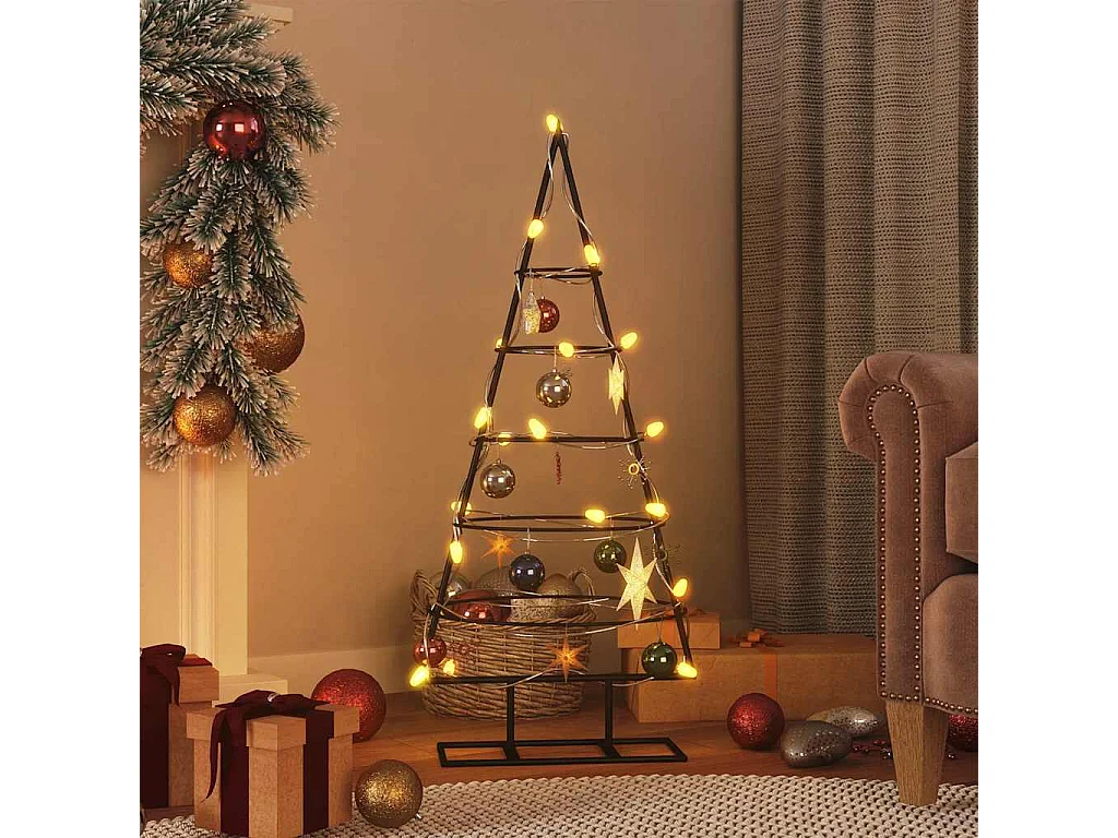Albero di Natale Decorativo in Metallo Nero 90 cm
