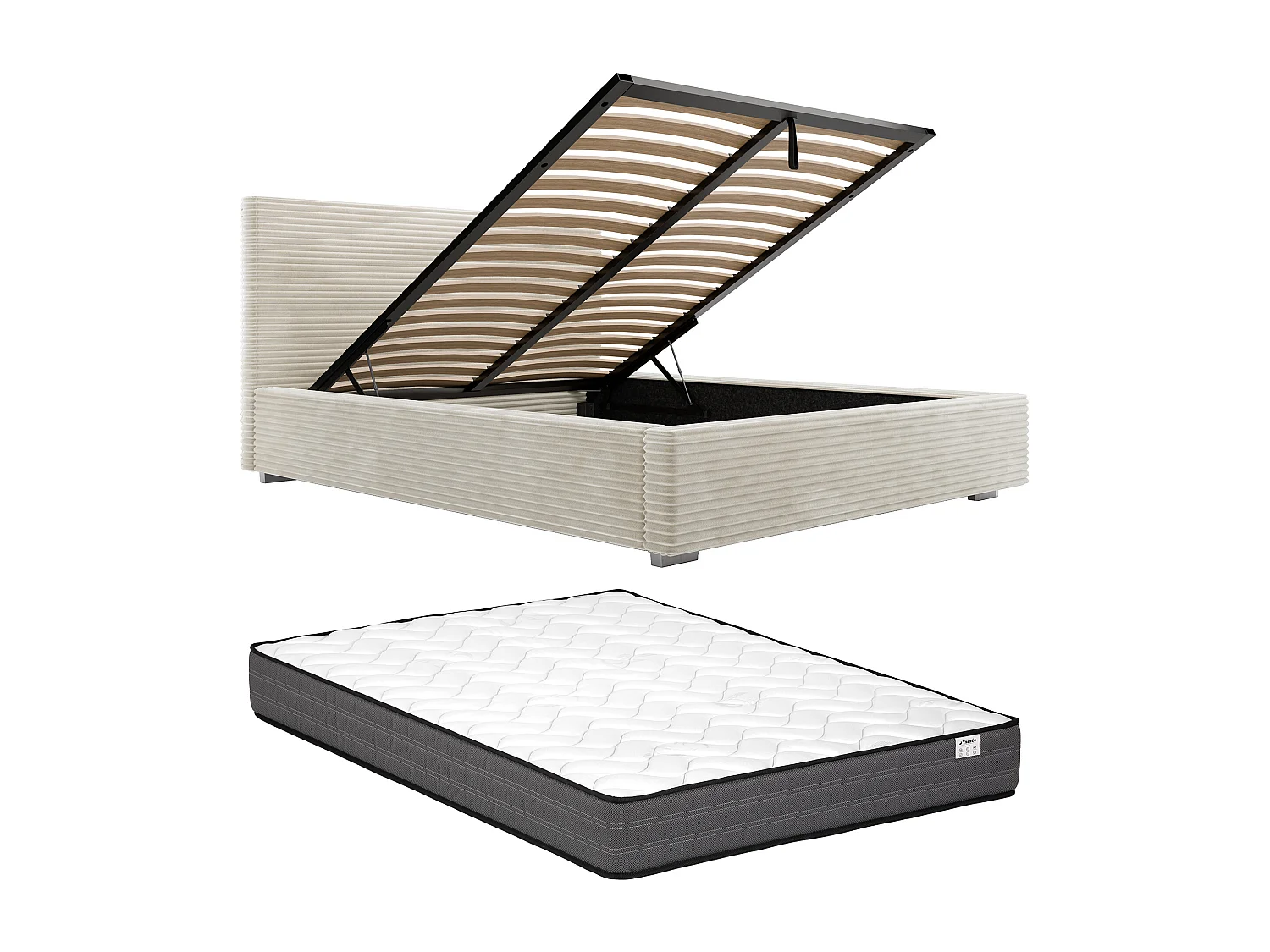 Bed met opbergruimte 160 x 200 cm - Ribfluweel - Beige + matras - RAMELI van Pascal Morabito