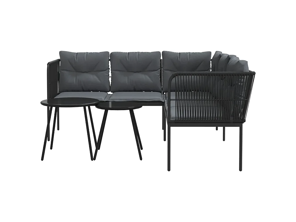 Loungeset met kussens staal en textileen zwart