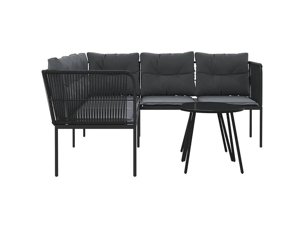 Loungeset met kussens staal en textileen zwart