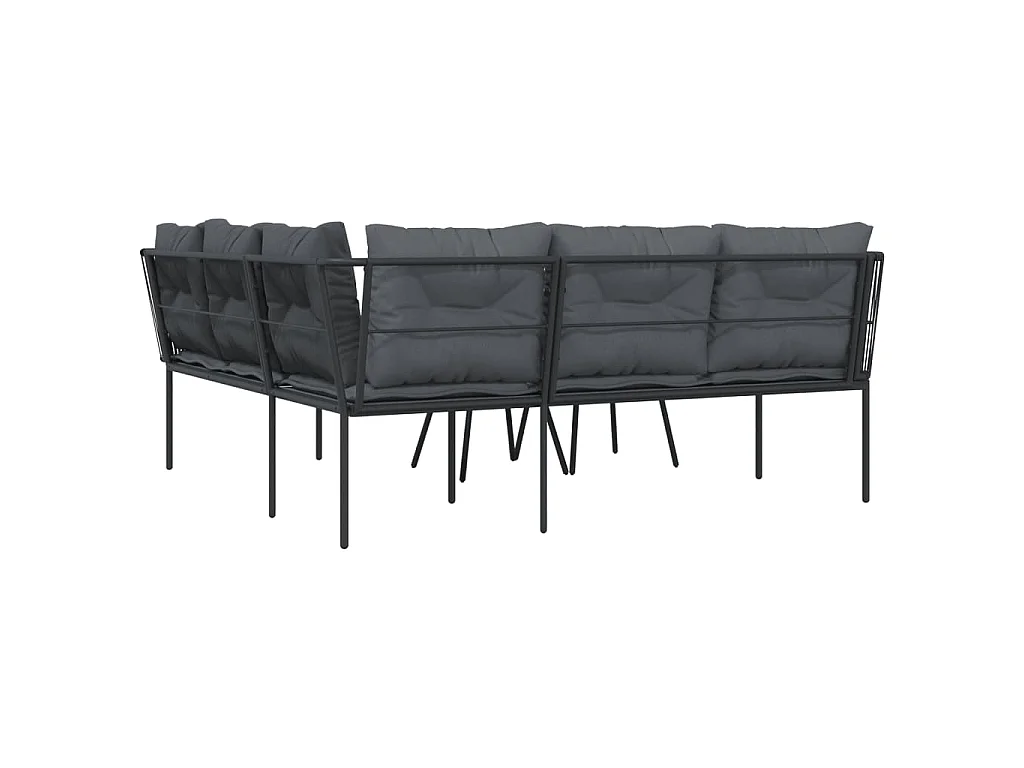 Loungeset met kussens staal en textileen zwart