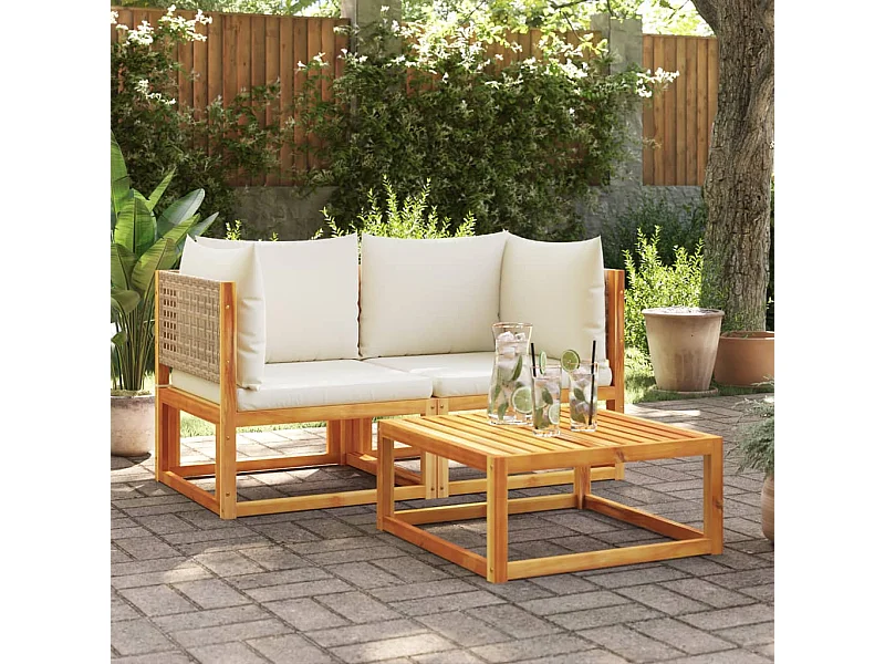Gartensofas-Ecke mit Kissen 2 Stk. Holz Akazie & Rattan
