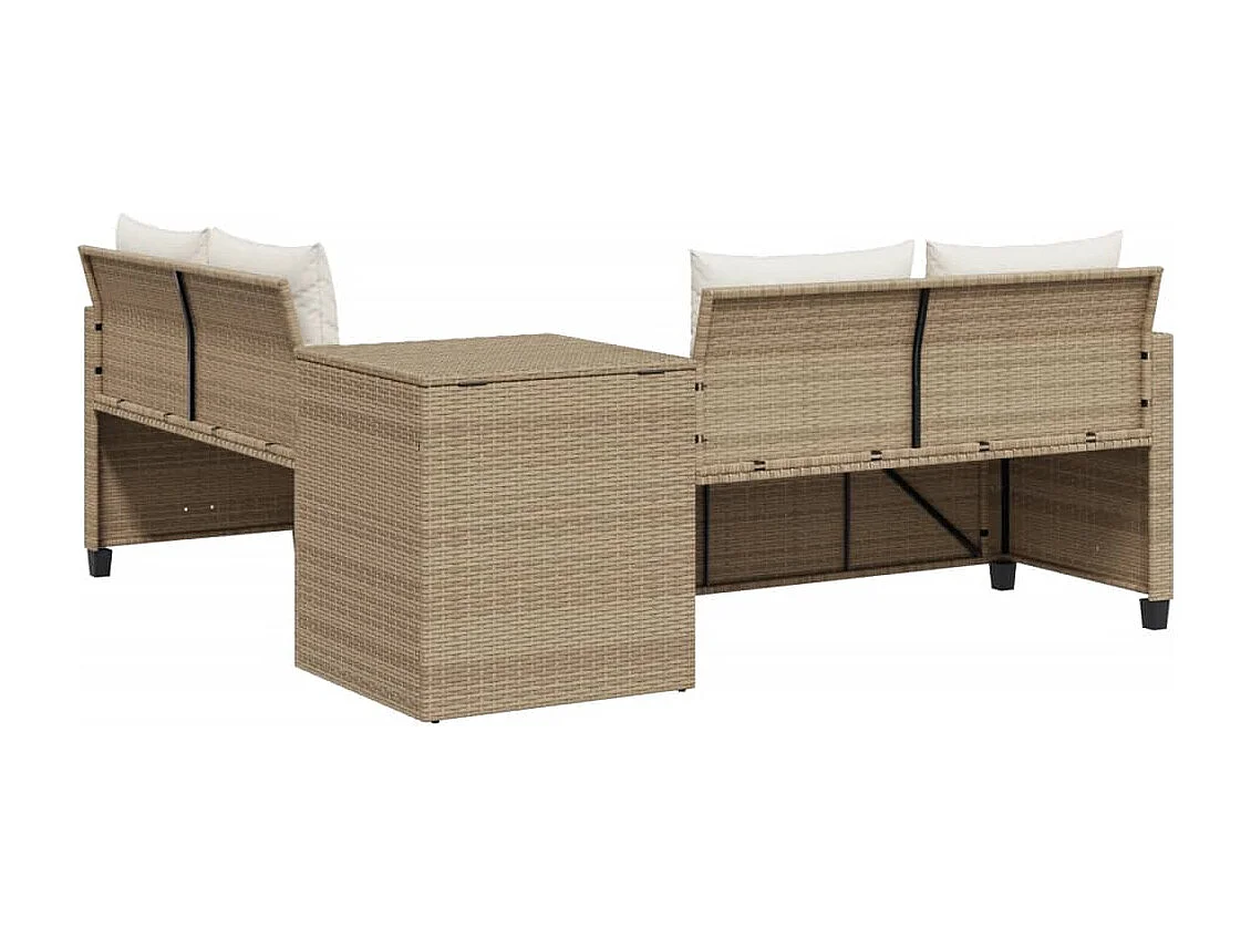 Canapé de jardin avec table et coussins en forme de L beige