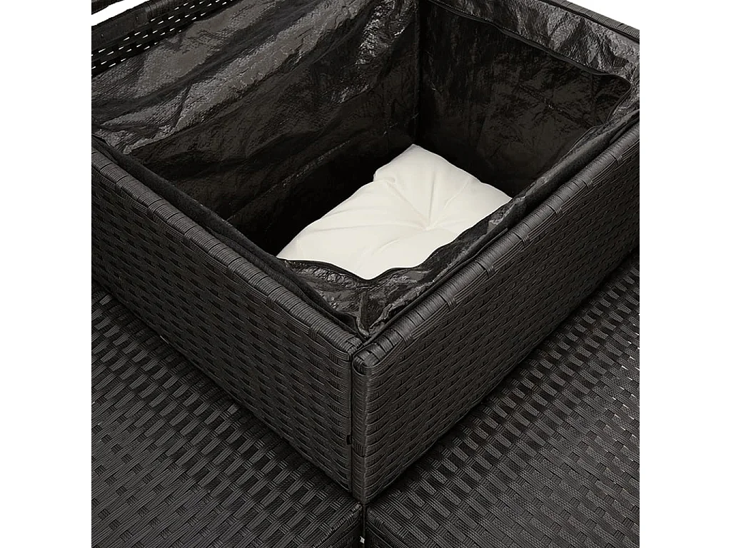 Canapé de jardin avec table et coussins en forme de L noir