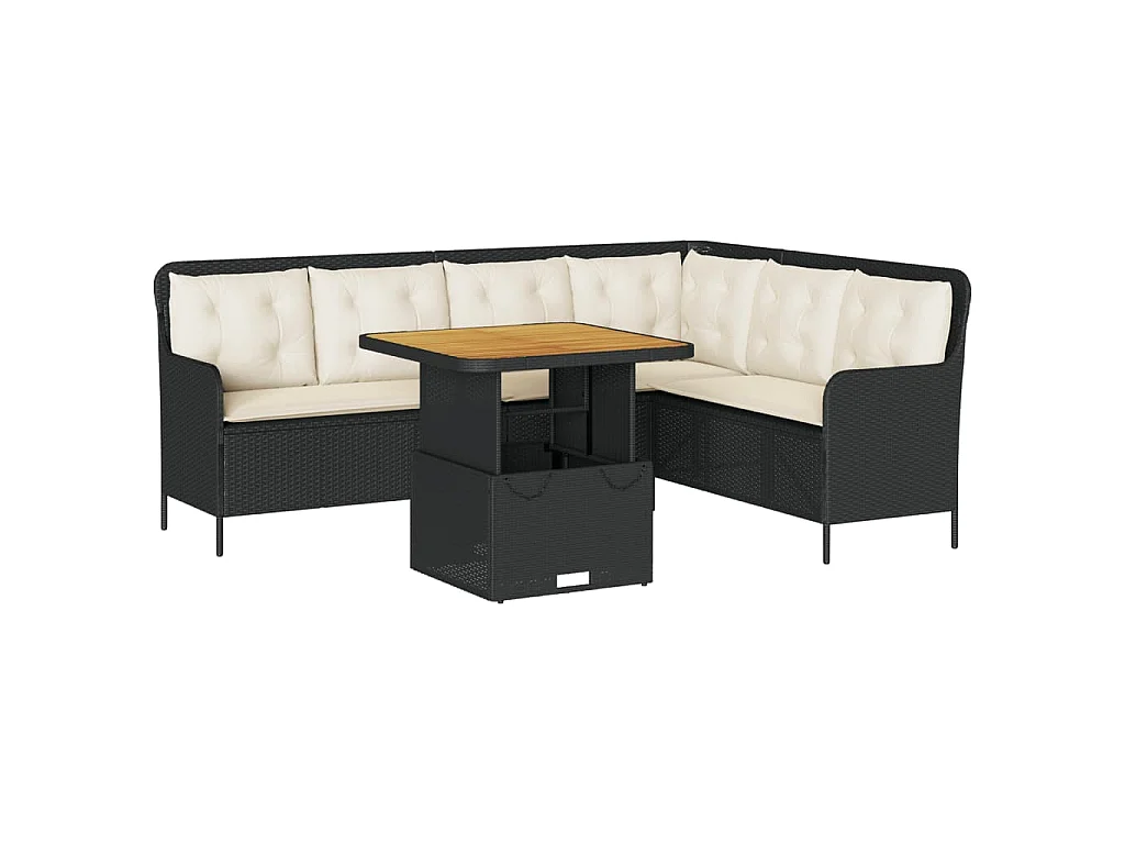 2-tlg. Garten-Sofagarnitur mit Auflagen Schwarz Poly Rattan