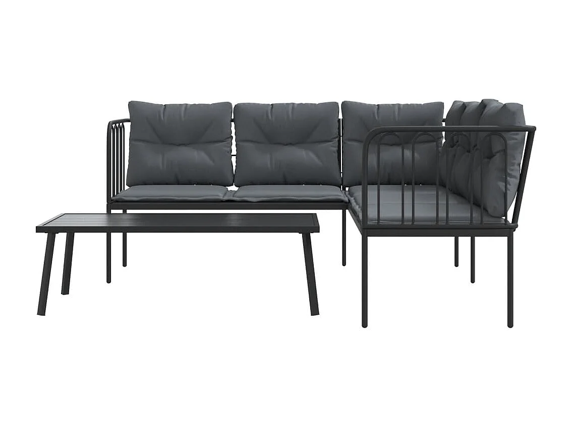 Ensemble de canapés de jardin et coussins noir acier textilène