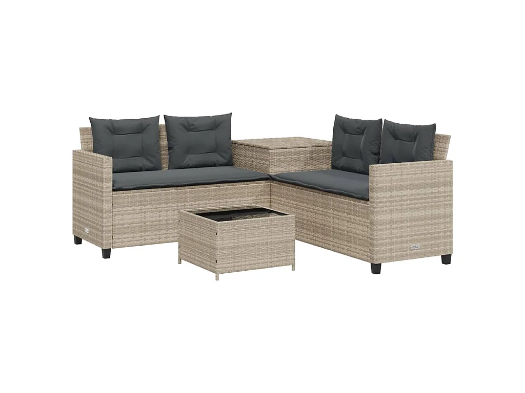Divano Giardino Tavolo e Cuscini a L Grigio Chiaro Polyrattan