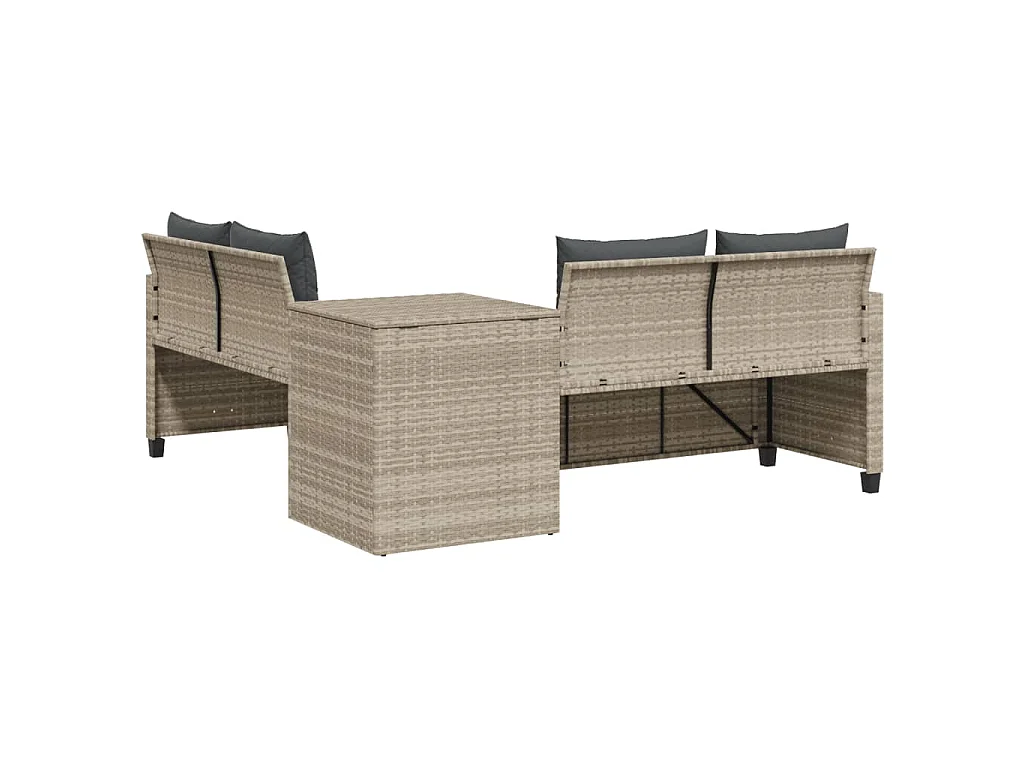 Divano Giardino Tavolo e Cuscini a L Grigio Chiaro Polyrattan