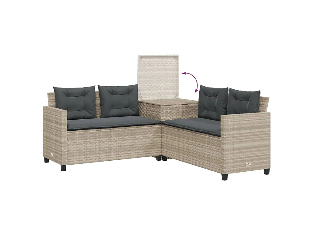 Divano Giardino Tavolo e Cuscini a L Grigio Chiaro Polyrattan