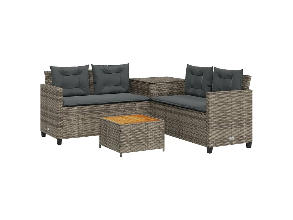 Tuinbank met tafel en kussens L-vormig poly rattan grijs