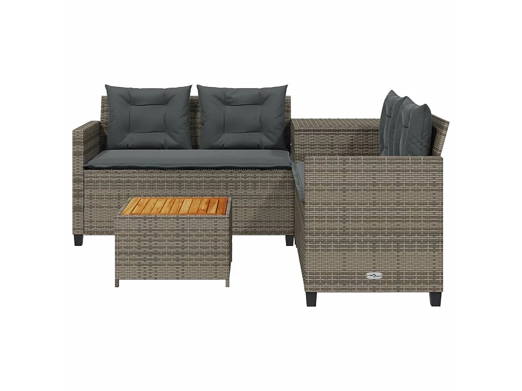 Tuinbank met tafel en kussens L-vormig poly rattan grijs