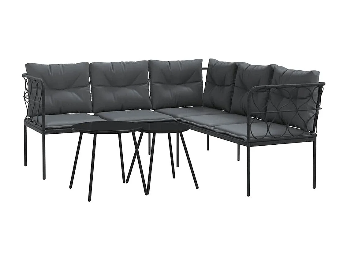 Ensemble de canapés de jardin et coussins noir acier textilène