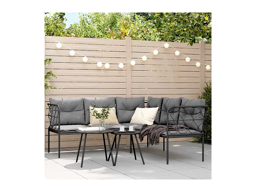 Ensemble de canapés de jardin et coussins noir acier textilène