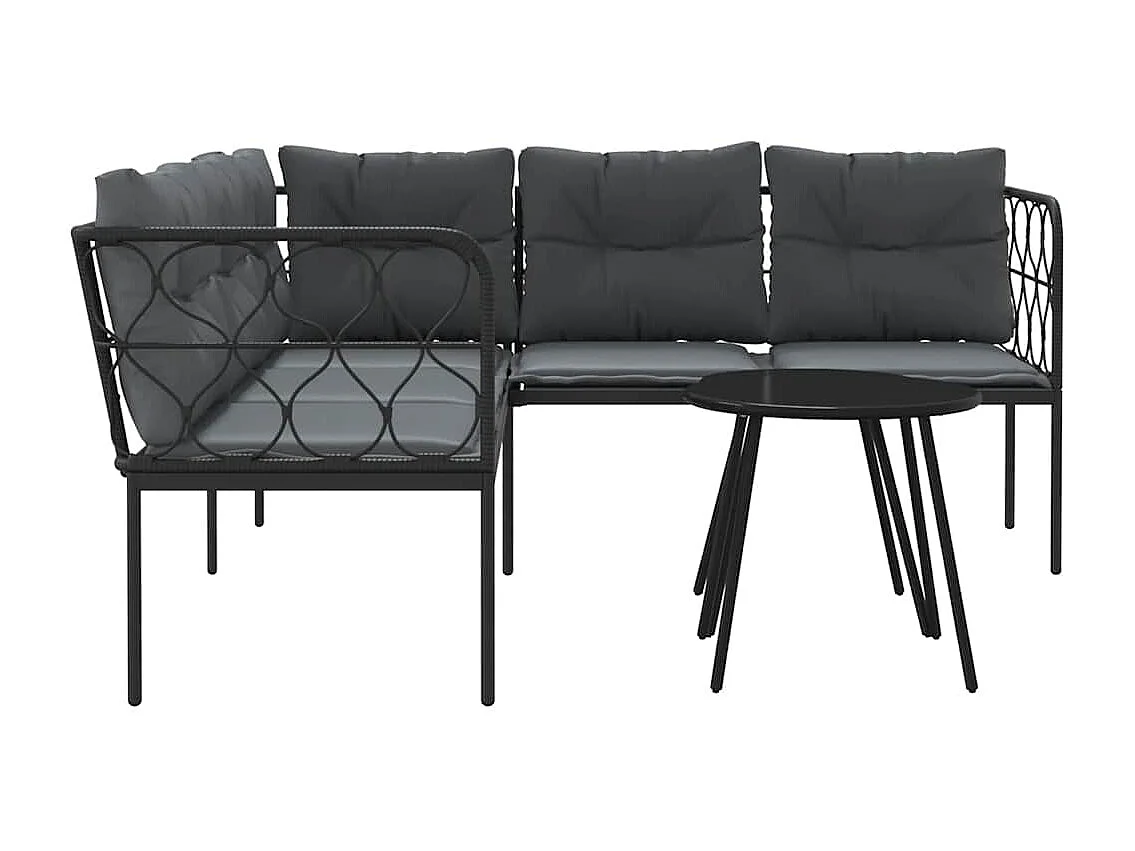 Garten-Sofagarnitur mit Kissen Schwarz Stahl und Textilene