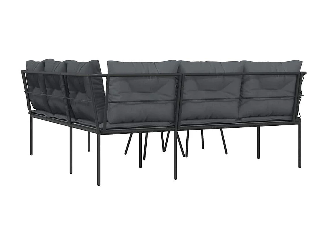 Garten-Sofagarnitur mit Kissen Schwarz Stahl und Textilene