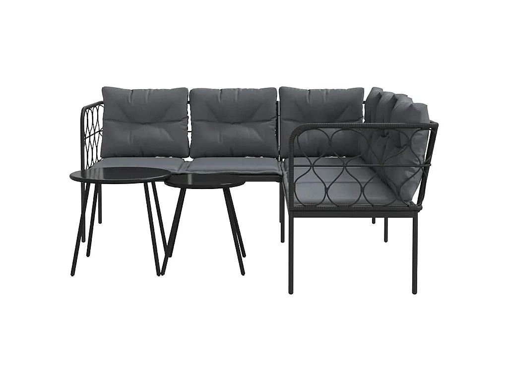 Conjunto de sofás de jardim c/ almofadões aço/textilene preto