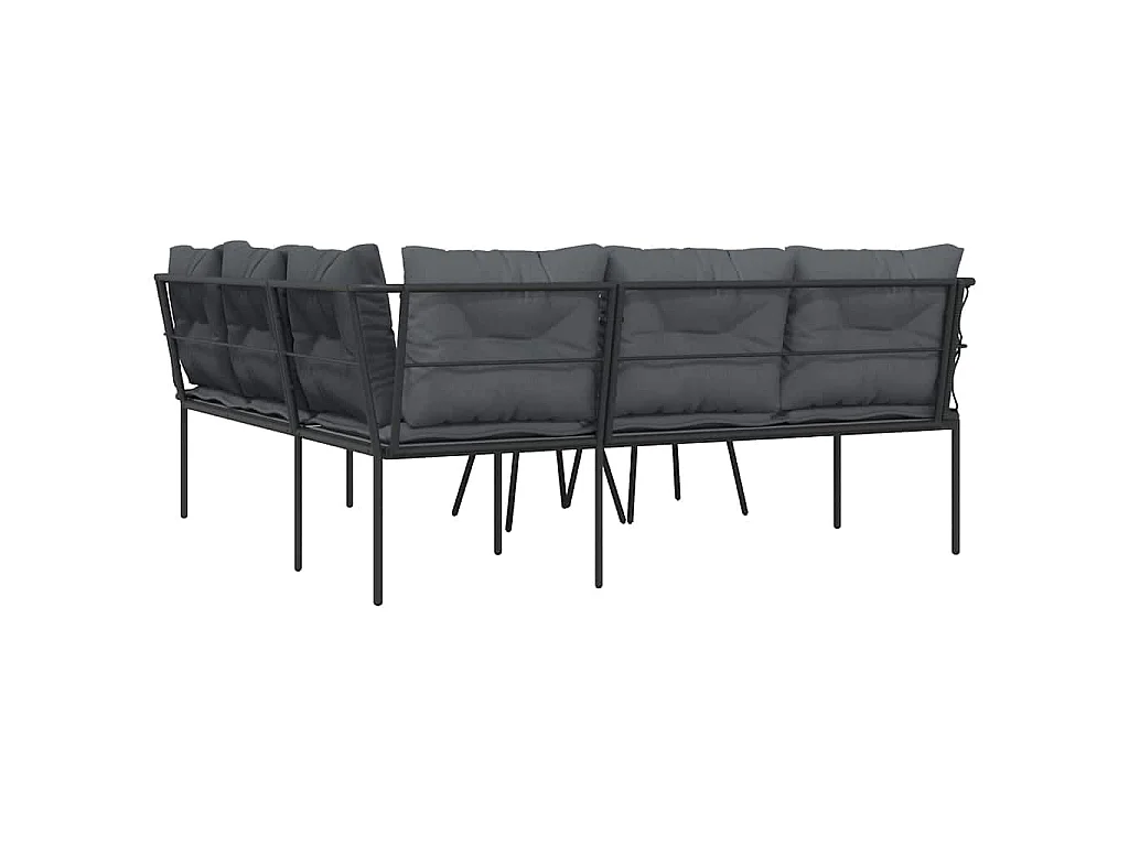 Conjunto de sofás de jardim c/ almofadões aço/textilene preto