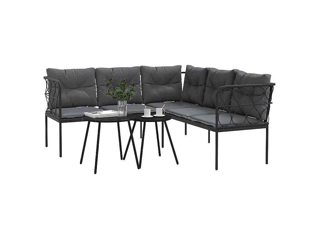 Conjunto de sofás de jardim c/ almofadões aço/textilene preto